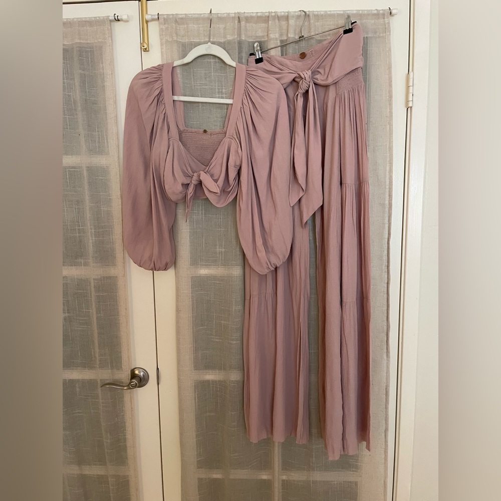 Rare! 🌸🌸🌸 Free People Dusty Rose Wide Leg Pants & Crop Top Set